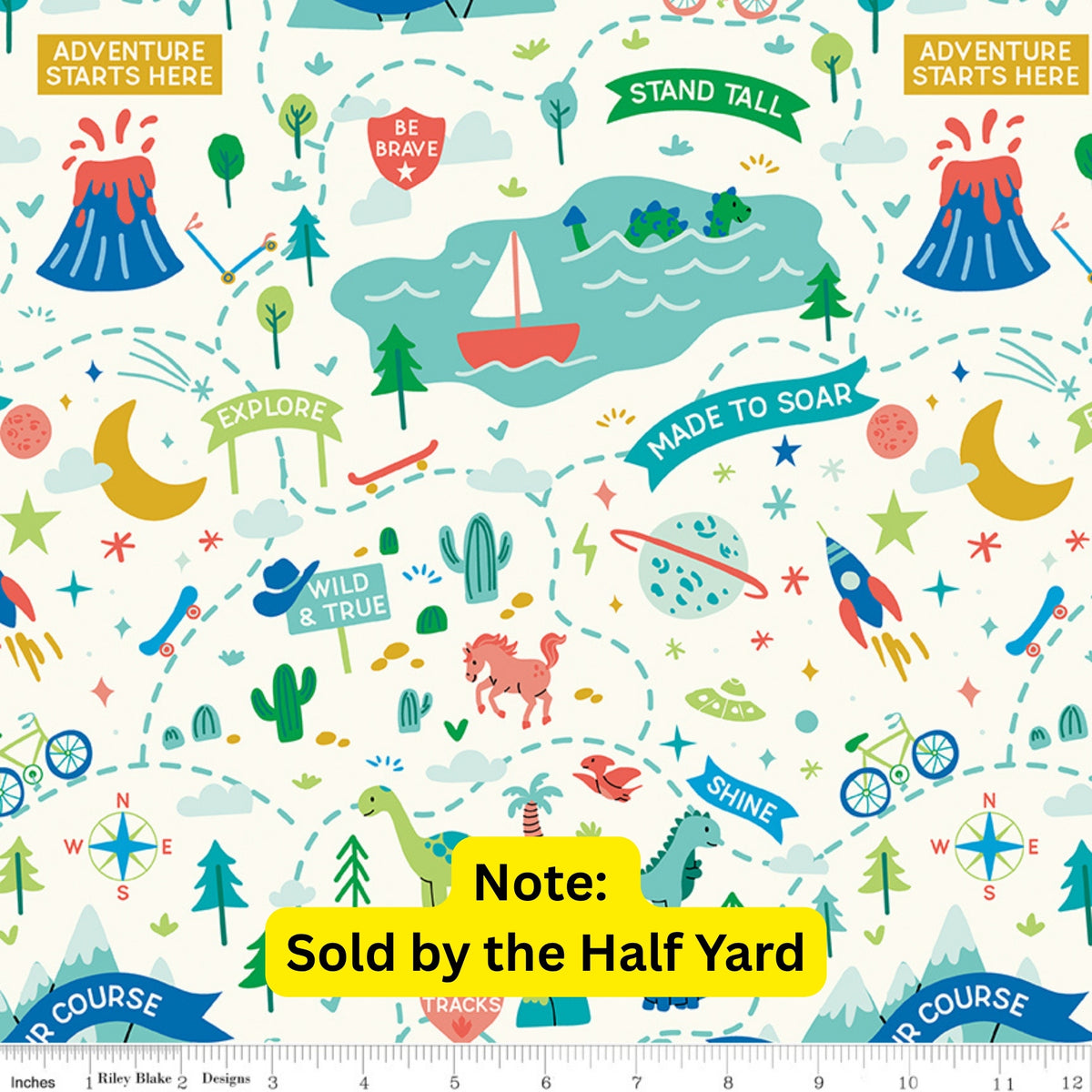 Brave Your Way Adventure Awaits Cloud, Priced and Sold by Half Yard