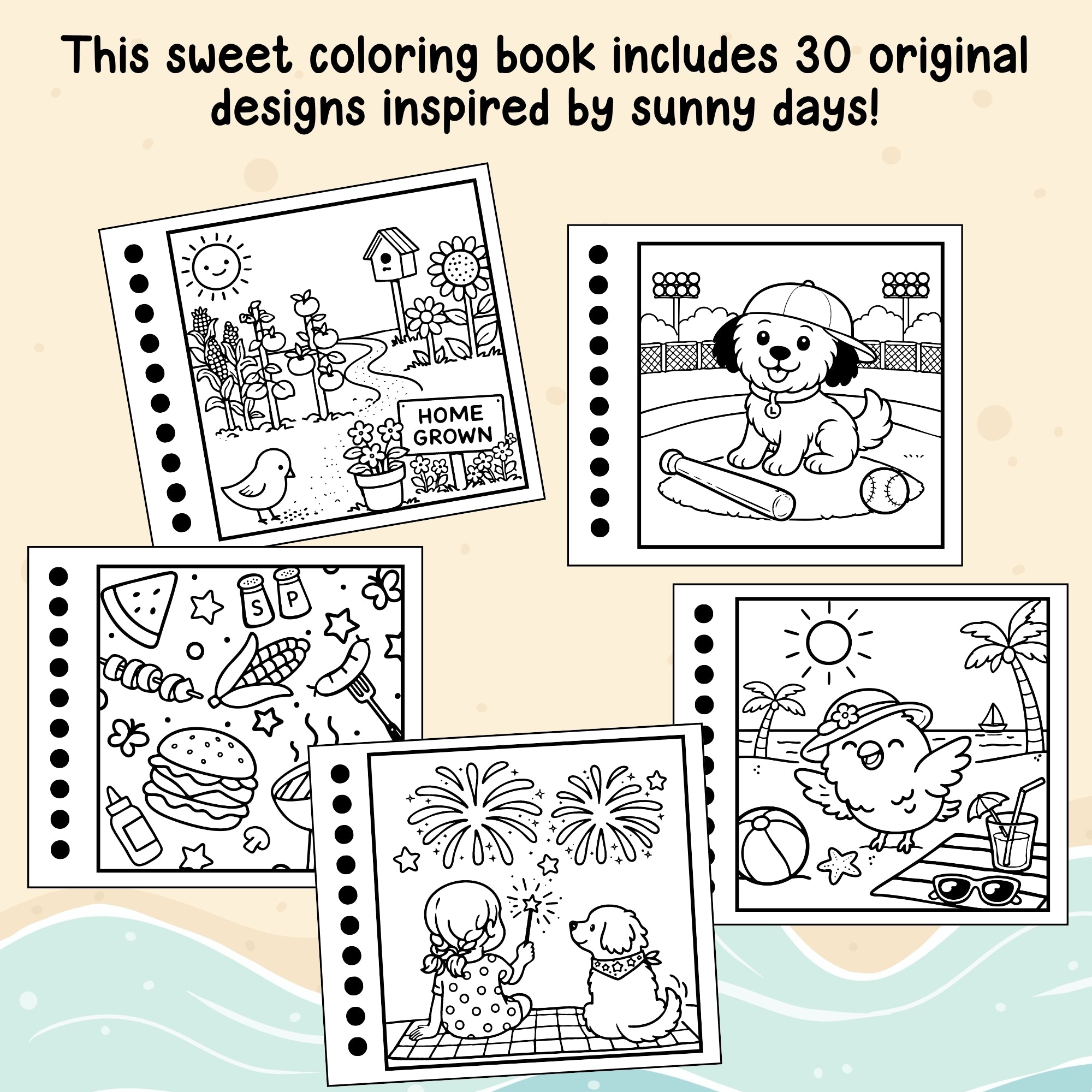 Mini Summer-Themed Coloring Book (4" x 4.5")