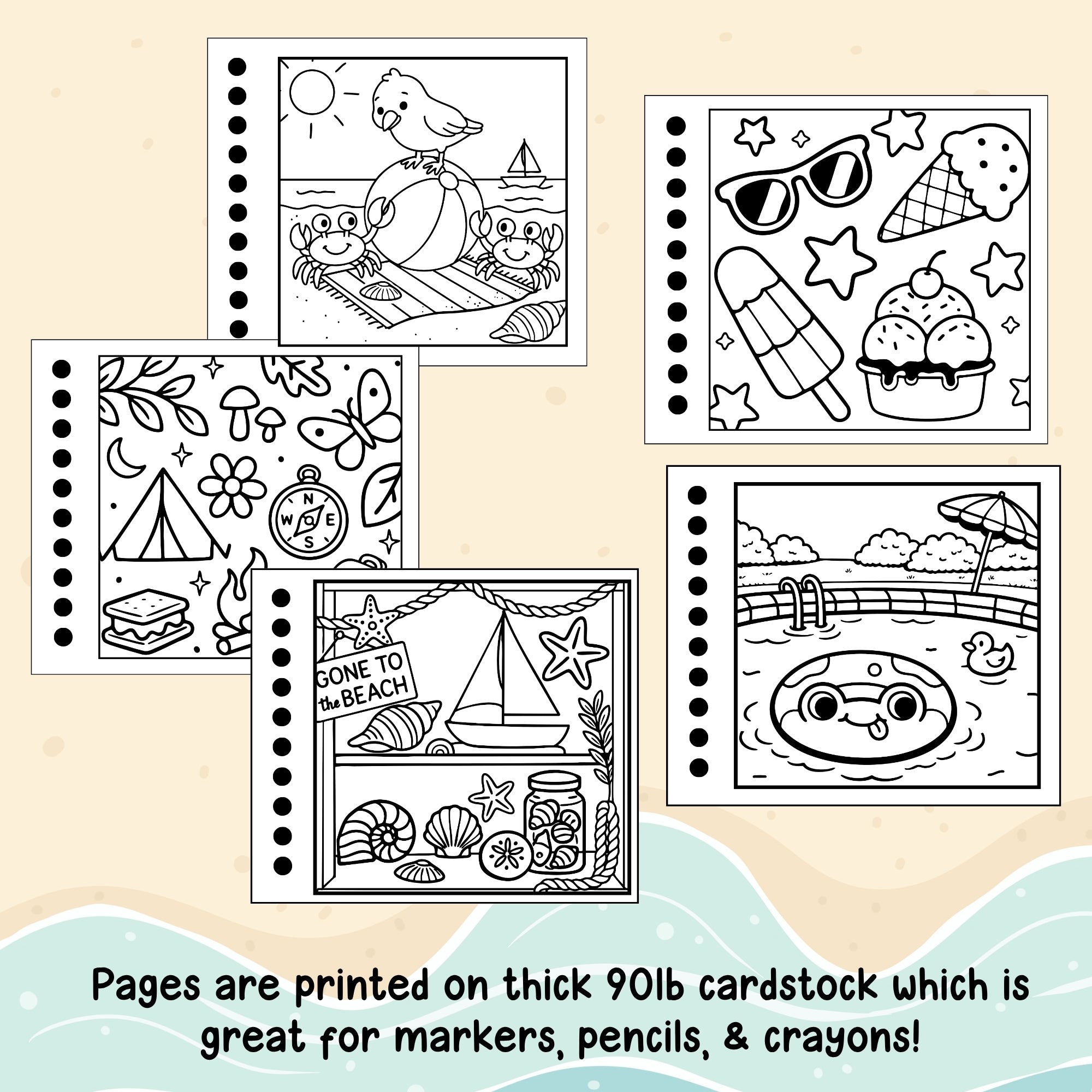 Mini Summer-Themed Coloring Book (4" x 4.5")