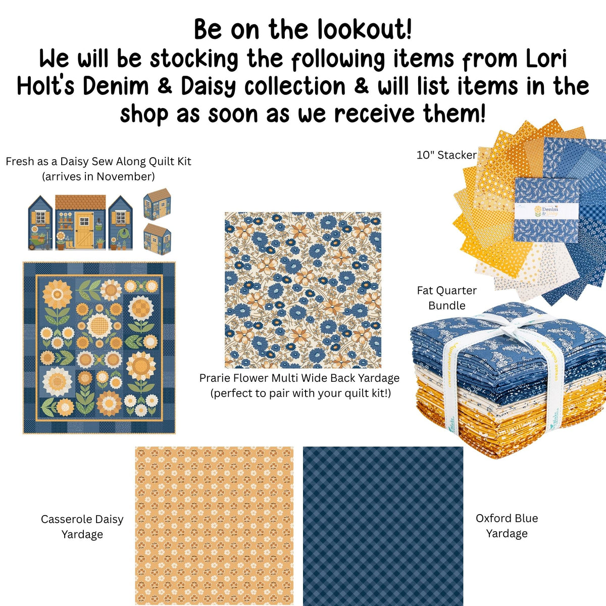 Denim & Daisy Casserole Daisy Yellow – Lori Holt (Sold by the half-yard)