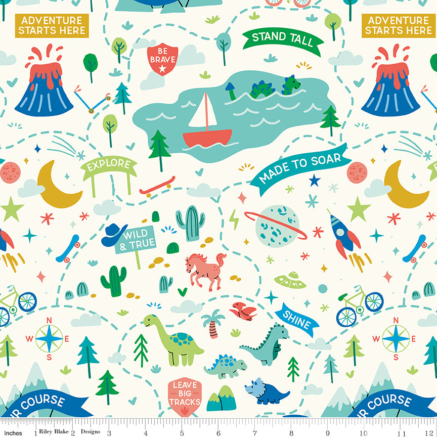 Brave Your Way Adventure Awaits Cloud, Priced and Sold by Half Yard